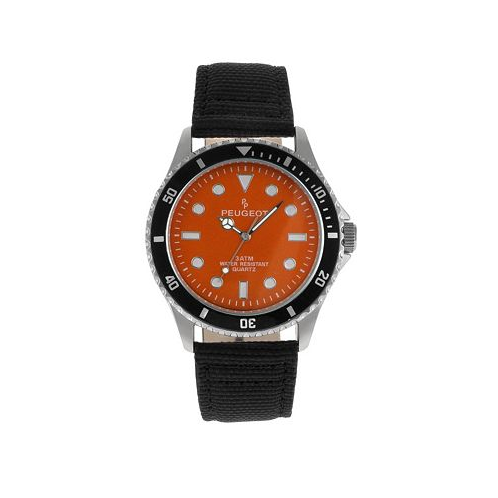 Peugeot Mens 42mm Sport Bezel Watch with Orange Dial and Canvas Strap