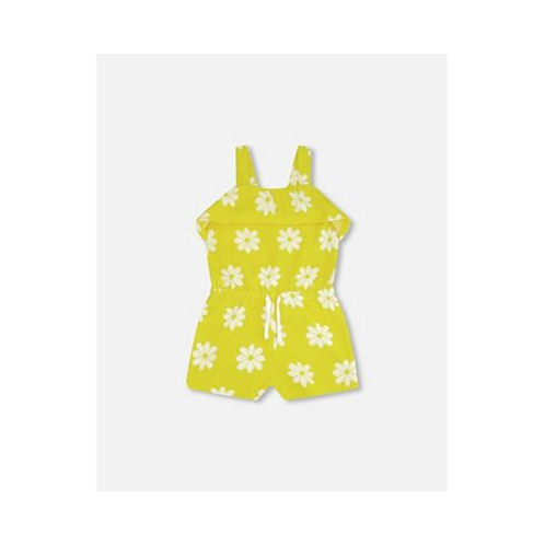 Deux par Deux Girl Terry Cloth Jumpsuit Yellow Printed Daisies - Child