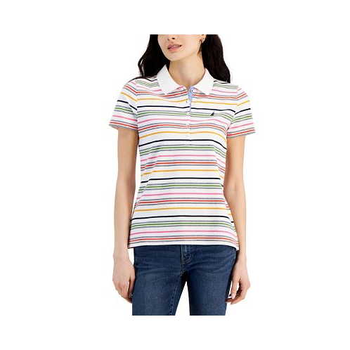 Nautica Jeans Womens Gateway Stripe Short-Sleeve Polo Shirt