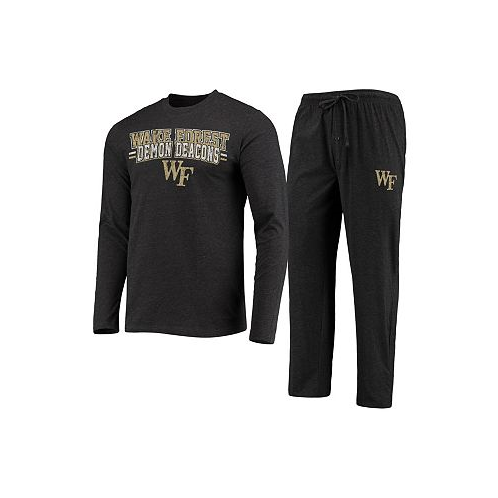 Concepts Sport Mens Black Heathered Charcoal Distressed Wake Forest Demon Deacons Meter Long Sleeve T-shirt and Pants Sleep Set