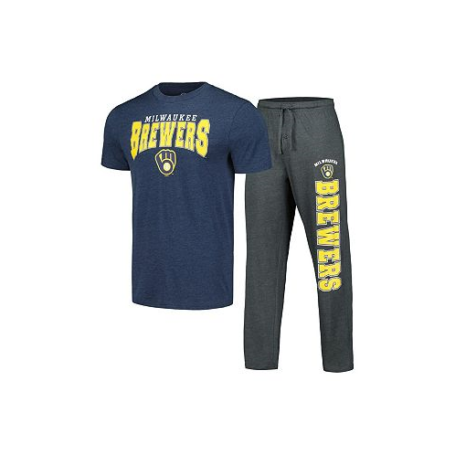 Concepts Sport Mens Charcoal Navy Milwaukee Brewers Meter T-shirt and Pants Sleep Set