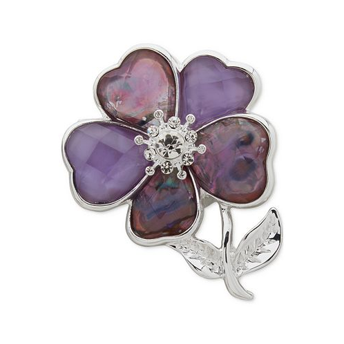 Anne Klein Silver-Tone Crystal & Stone Flower Pin