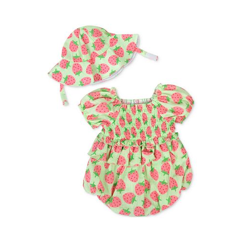 Baby Essentials Baby Girls Strawberry-Print Romper and Hat 2 Piece Set