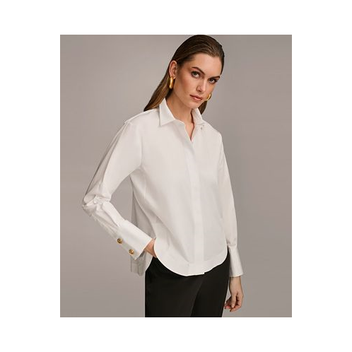 Donna Karan Womens Button Front Collared Shirt
