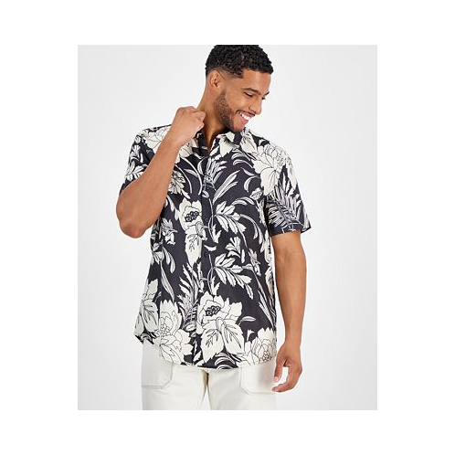 GUESS Mens Island Botanical-Print Button-Down Linen Shirt