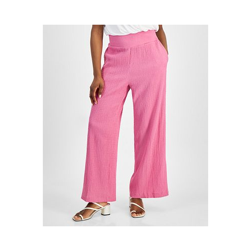 Bar III Petite High Rise Textured Wide Leg Pants