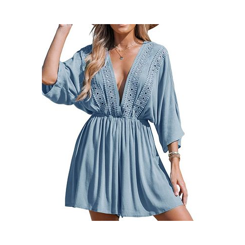 CUPSHE Womens Blue Seas Plunging V-Neck Cover-Up Romper