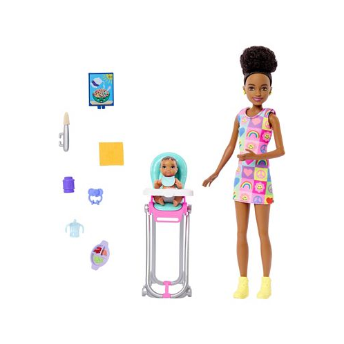 Barbie Skipper Babysitters Inc. and Play Set Includes Doll with Black Hair Baby and Mealtime Accessories 10 Piece Set