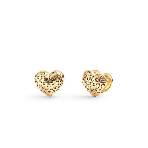 COACH Faux Stone Signature Quilted Puffy Heart Huggie Earrings
