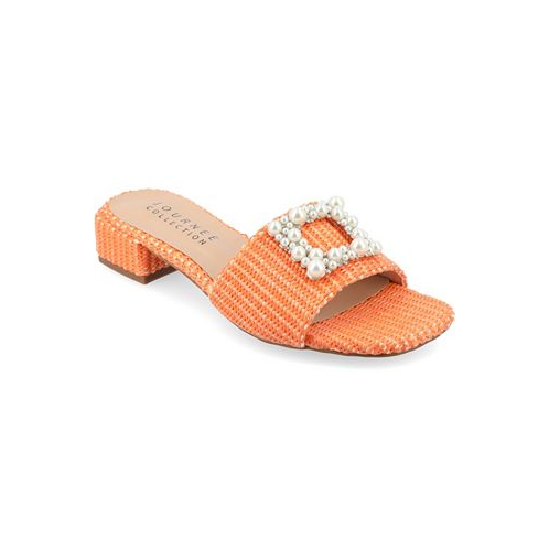 Journee Collection Womens Justina Ornamented Raffia Slide Sandals