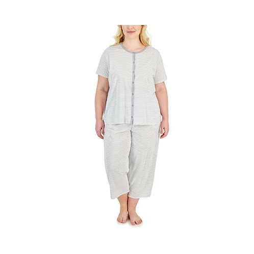 Charter Club Plus Size 2-Pc. Cotton Button-Down Pajamas Set