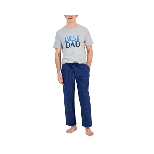 Club Room Mens 2-Pc. Best Dad Graphic T-Shirt & Stripe Pajama Pants Set