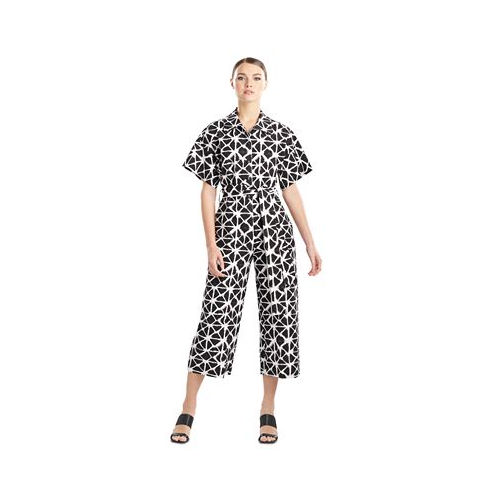 Natori Womens Cropped Geo Button-Front Jumpsuit