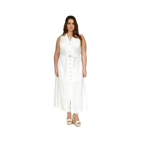 Michael Kors Plus Size Linen-Blend Belted Sleeveless Maxi Dress