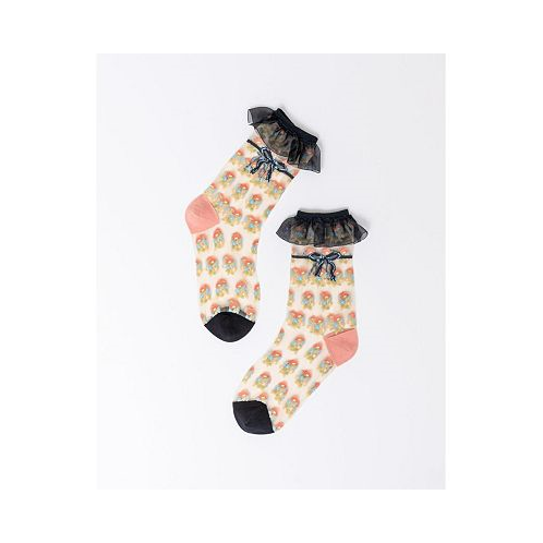 Sock Candy Womens Repeat Floral Ruffle Sheer Sock