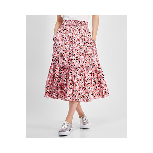Tommy Hilfiger Womens Smocked Ditsy Floral Skirt