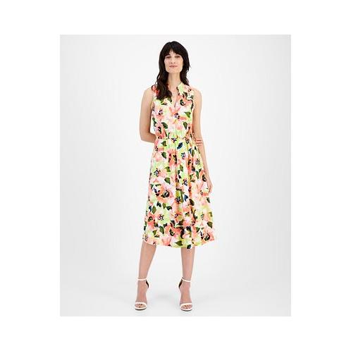Anne Klein Womens Jenna Floral-Print Fit & Flare Dress