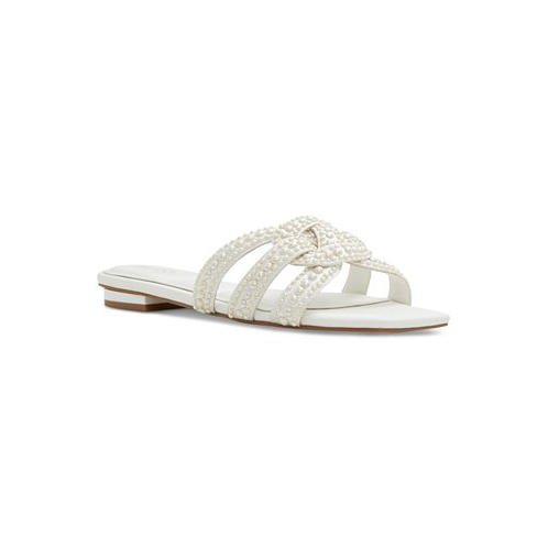 ALDO Womens Lilu Pearl Crisscross Strappy Slide Flat Sandals
