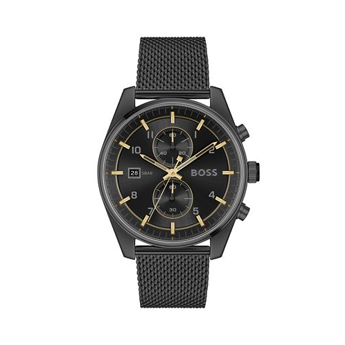 Hugo Boss Mens Skytraveller Quartz Fashion Chrono Ionic Plated Black Steel Watch 44mm