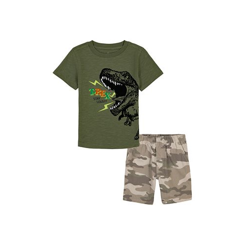 Kids Headquarters Little Boys Short Sleeve Dinosaur T-shirt and Prewashed Canvas Shorts Set