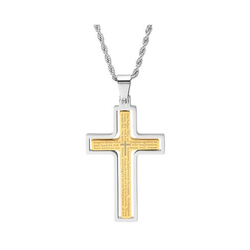 STEELTIME Mens Stainless Steel Our Father English Prayer Spinner Cross 24 Pendant Necklace