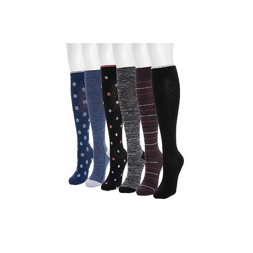MUK LUKS Womens 6 Pack Nylon Compression Knee-High Socks