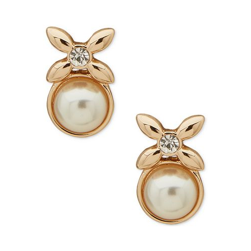 Anne Klein Gold-Tone Crystal Button Drop Earrings