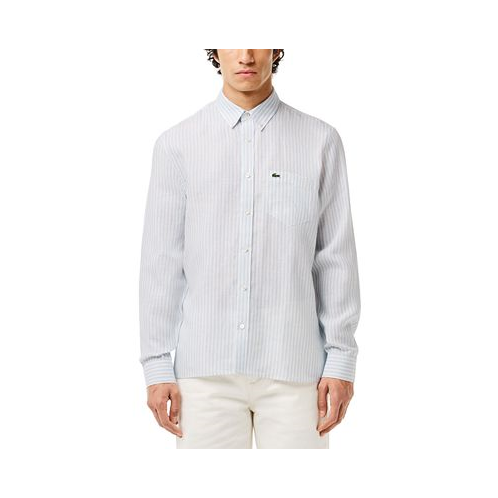 Lacoste Mens Long Sleeve Striped Button-Down Linen Shirt