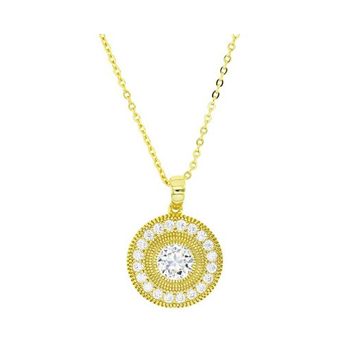 Macys Cubic Zirconia Halo Halo Bead Disc Pendant Necklace in 14k Gold-Plated Sterling Silver 18 + 2 extender