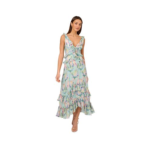 Adrianna by Adrianna Papell Womens Floral-Print Ruffled Maxi Dress