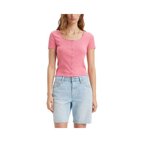 Levis Womens Britt Cropped Snap-Front Short-Sleeve Top