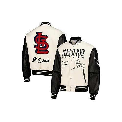 PLEASURES Mens White St. Louis Cardinals Full-Snap Varsity Jacket
