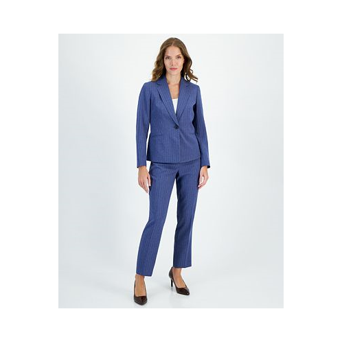 Le Suit Pinstripe One-Button Jacket & Slim-Fit Pantsuit Petite & Regular