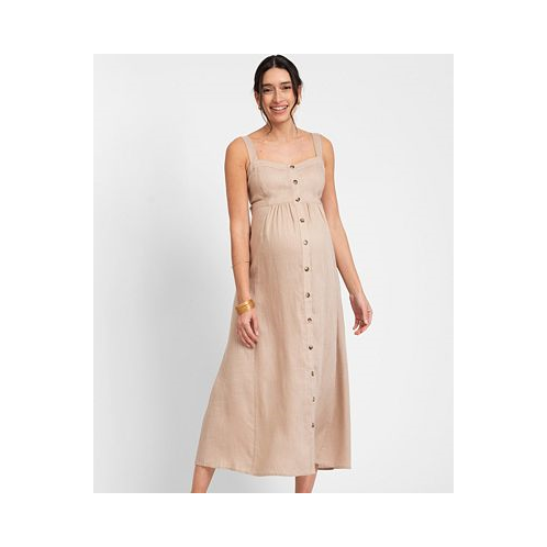 Seraphine Womens Linen-Blend Button-Front Midi Dress