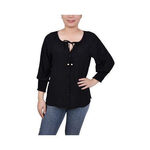 NY Collection Womens 3/4 Sleeve Button Front Blouse