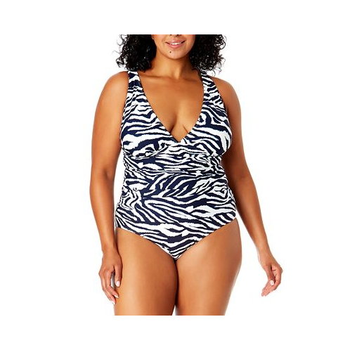 Anne Cole Plus Size Zebra-Print One-Piece Swimsuit