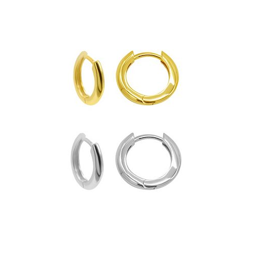 ADORNIA 14K Gold-Plated and Silver-Plated Set of Huggie Hoop Earrings