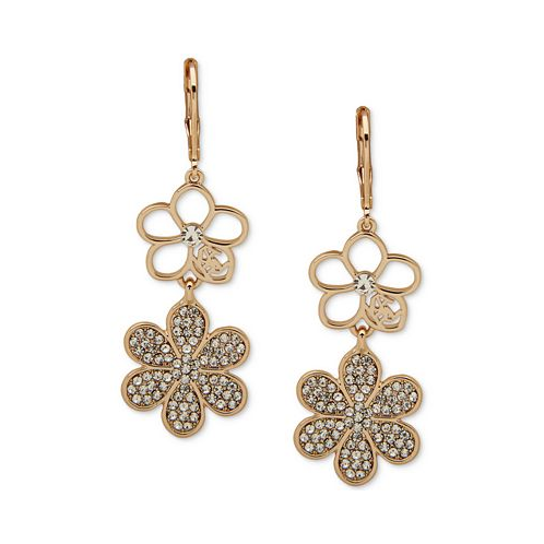 KARL LAGERFELD PARIS Gold-Tone Crystal Pave Flower Double Drop Earrings