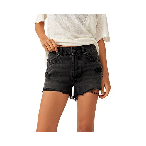 Free People Womens Now Or Never High Rise Frayed Cotton Denim Shorts
