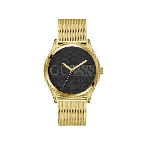 GUESS Mens Analog Gold-Tone Stainless Steel Mesh Watch 44mm