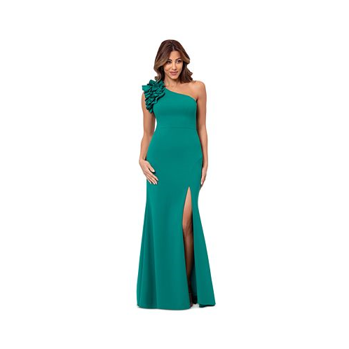 XSCAPE Womens Embellished One-Shoulder Scuba Gown