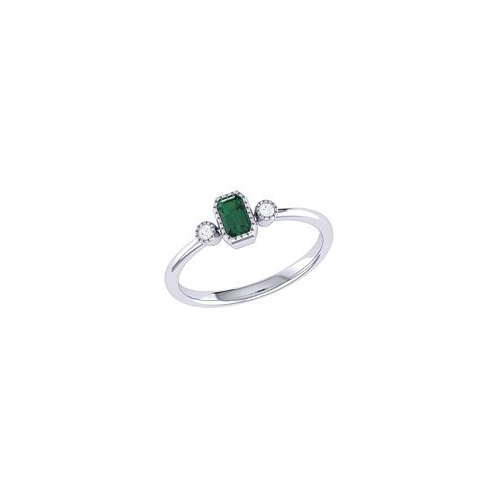 LuvMyJewelry Emerald Cut Emerald Gemstone Natural Diamonds Birthstone Ring in 14K White Gold