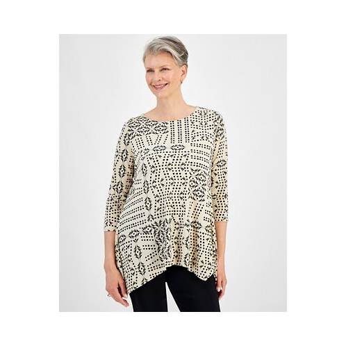 JM Collection Womens 3/4 Sleeve Printed Jacquard Top