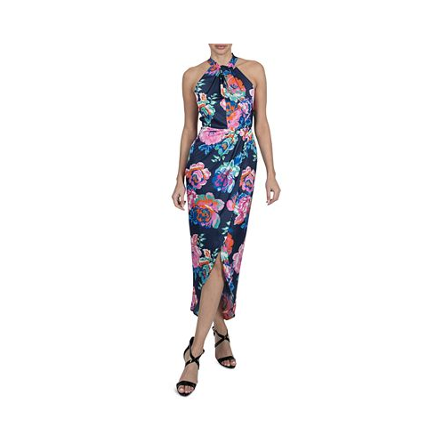 Julia jordan Womens Floral-Print Halter-Neck Sleeveless Maxi Dress