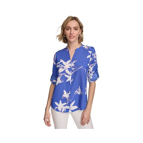 Calvin Klein Womens Floral Print Button Down Shirt