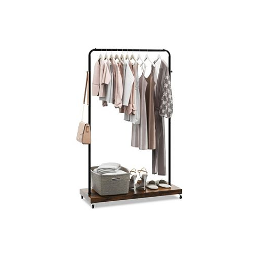 SUGIFT Rolling Garment Rack with Hanging Hooks and Bottom Storage Shelf