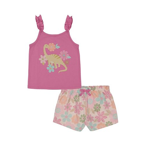 Kids Headquarters Baby Girls 2-Pc. Dinosaur Graphic Tank & Floral French Terry Shorts Set