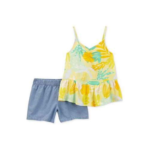 Carters Little & Big Girls Floral-Print Tank Top & Chambray Shorts 2 Piece Set