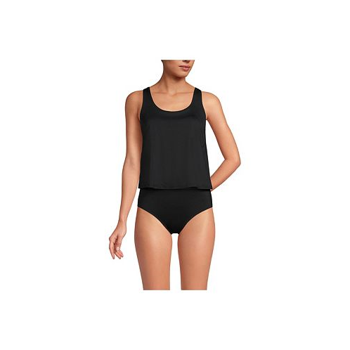 Lands End Womens Long Chlorine Resistant One Piece Scoop Neck Fauxkini Swimsuit