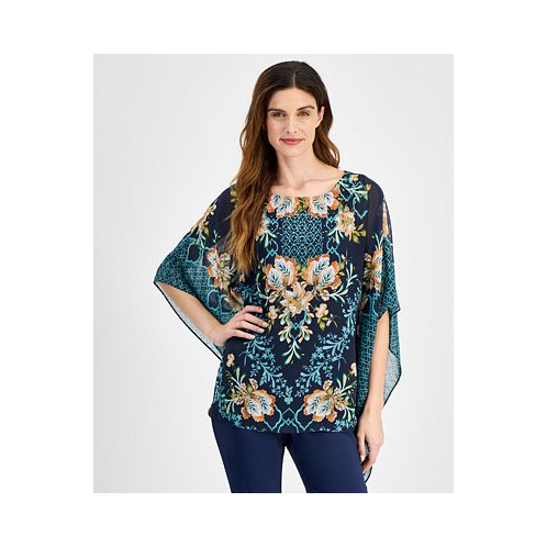 JM Collection Womens Printed Poncho Top